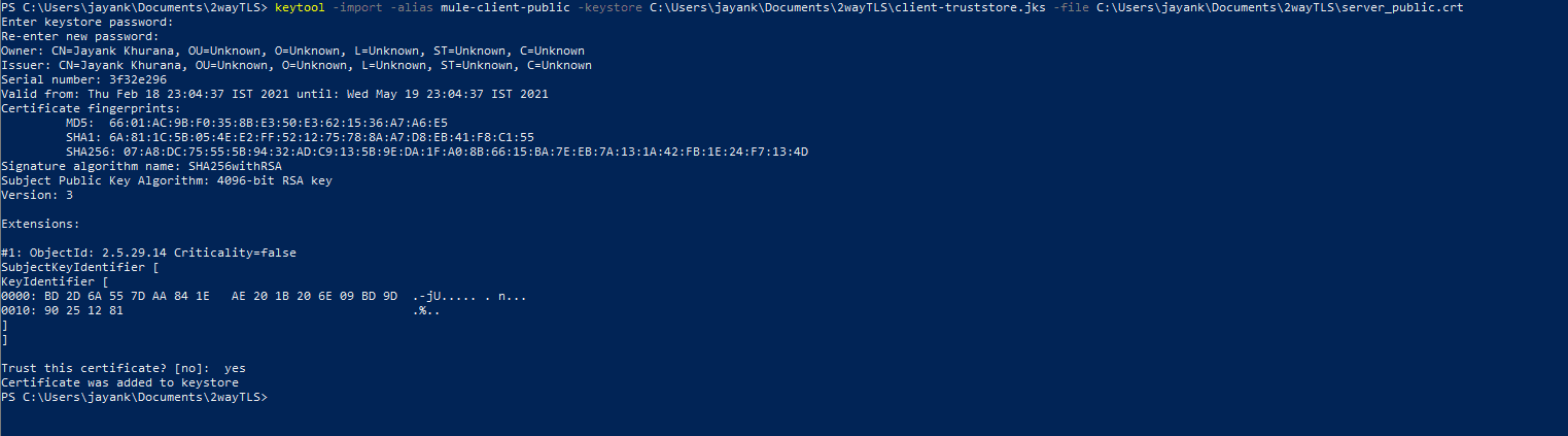 Two-way TLS import Server Public Certificate