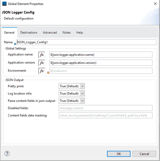 JSON Logger Default Configuration