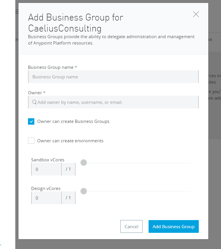 Business group creation in MuleSoft