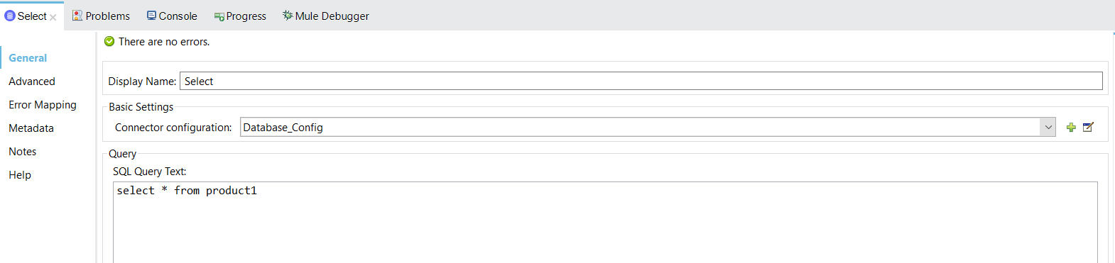 Configuration of select query for db-flow2