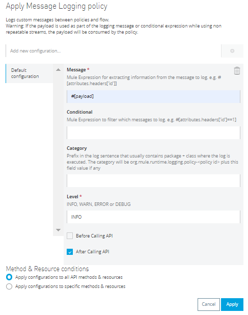 MuleSoft Message logging Policy